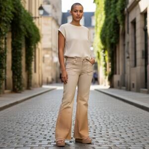 Free People Pants Linen SZ 4 Flare Leg Low Rise Ombre Browns Boho Chic 90's